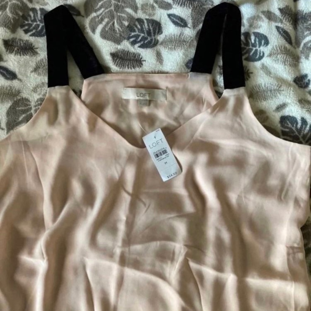 Silky Pink Tank Top with Black Velvet Straps